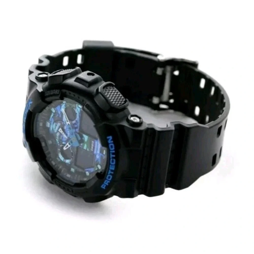 Casio G-SHOCK GA100CB-1A Black/Blue Case with Black Blue Camo Dial Worn 1X NICE
